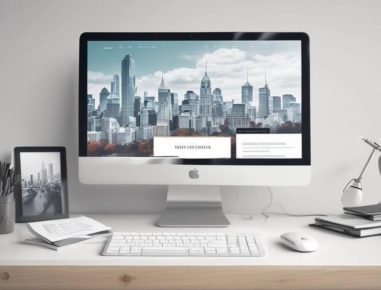 A sleek laptop screen showing a clean, modern website interface with neutral colors.