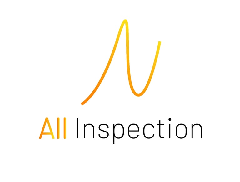 Logo van All Inspection met een oranje-geel golvend lijnsymbool en moderne typografie.
