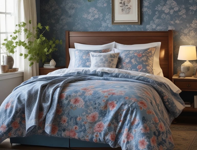 A sunlit bedroom corner with soft pillows decorated in delicate floral prints.