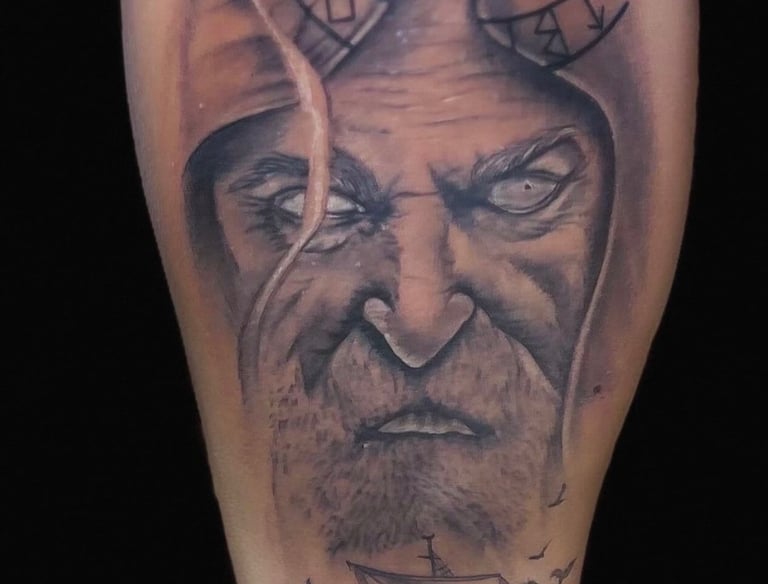 Realism tattoo of portrait on forearm in Hurghada”