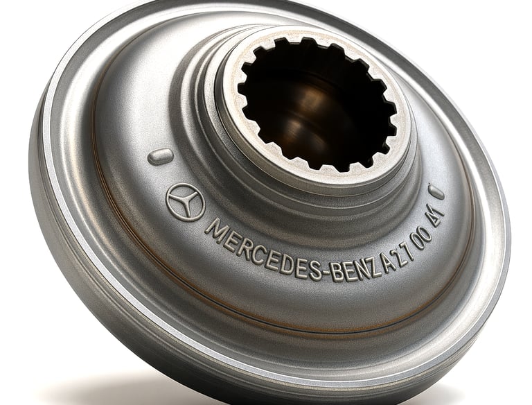 Mercedes-Benz automatic transmission clutch drums and shaft on white background