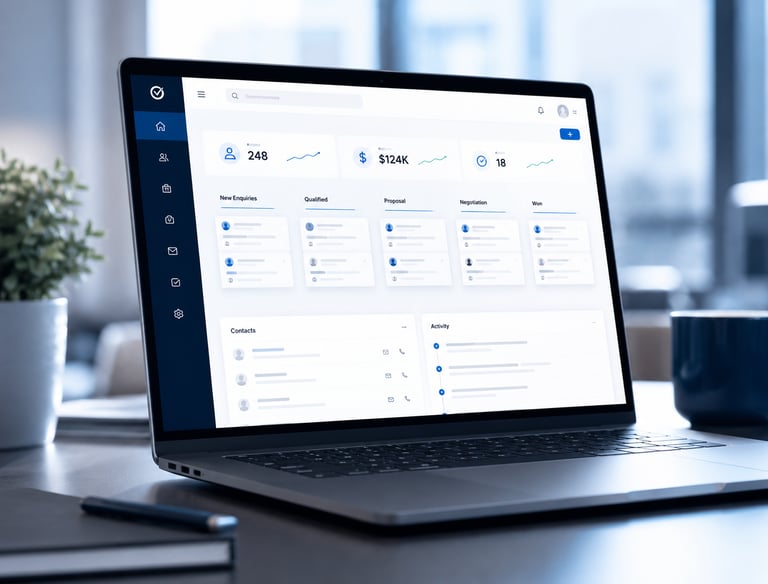 CRM dashboard for tracking enquiries, clients, jobs and follow-ups
