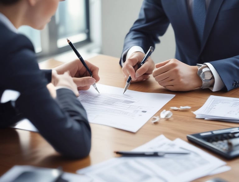 a man riding a skateboard down a street next to tall buildings