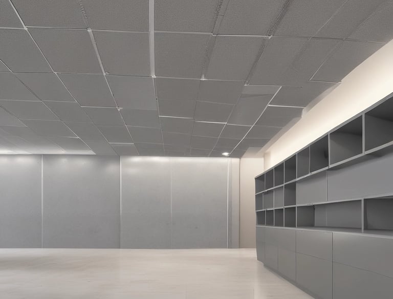 Commercial space under renovation with workers installing new materials.