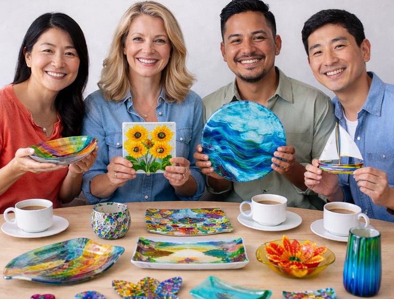 Student glass creations at Red Swan Glass Art