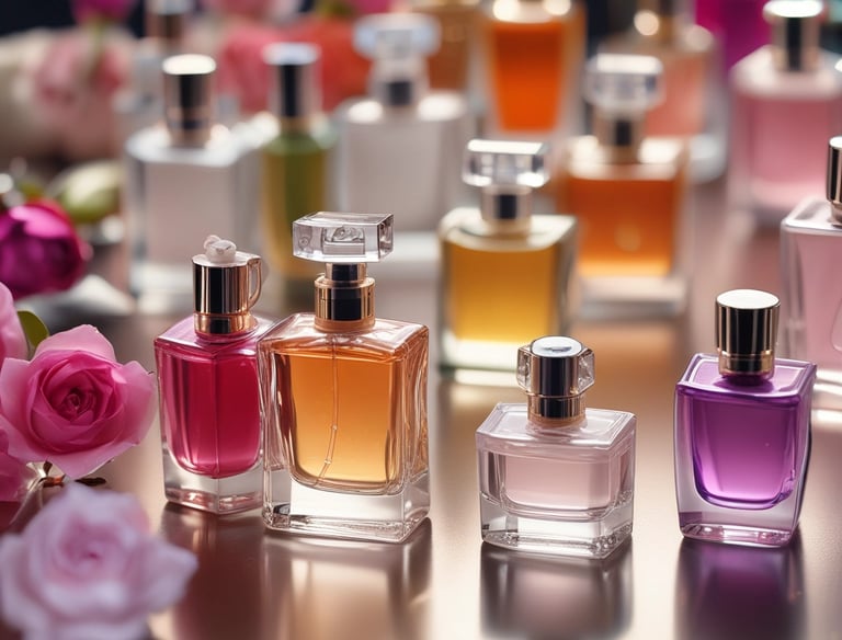 A family member carefully inspecting perfume bottles in a workshop.
