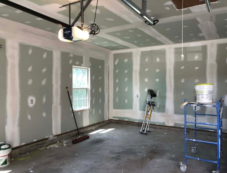 garage drywall finished ready for paint