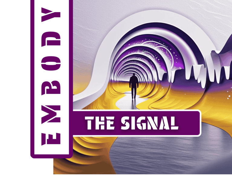 Flowing energy portal and human silhouette, symbolizing transformation and alignment via awareness.