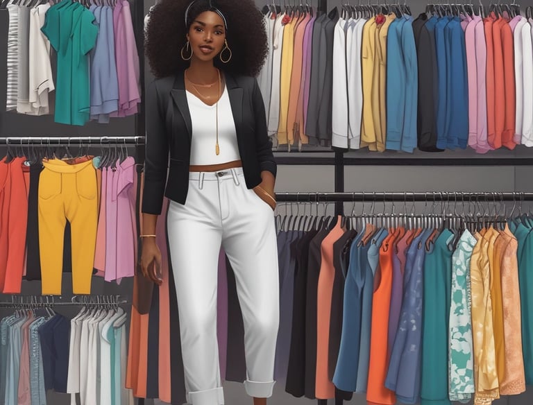 Woman smiling while receiving personalized online styling advice through a video call.