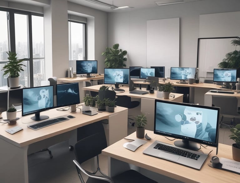 Professional setting up network hardware and configuring software for a small business.