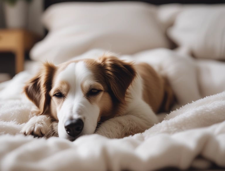A happy dog playing with a ball in a bright, cozy indoor play area.