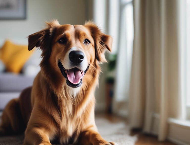 A small group of dogs happily interacting in a clean, green outdoor play space.