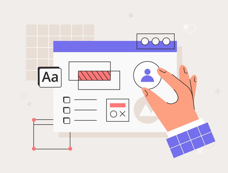 Simple graphic illustration of a hand tweaking photo icon for a website.