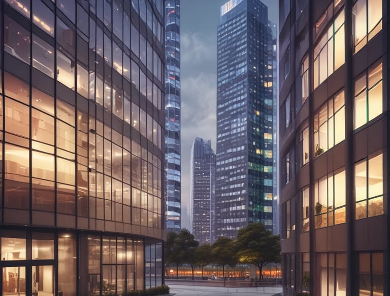 A secure, well-managed commercial building with visible safety features.