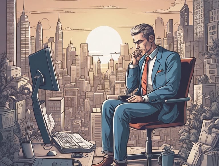 a man riding a skateboard down a street next to tall buildings