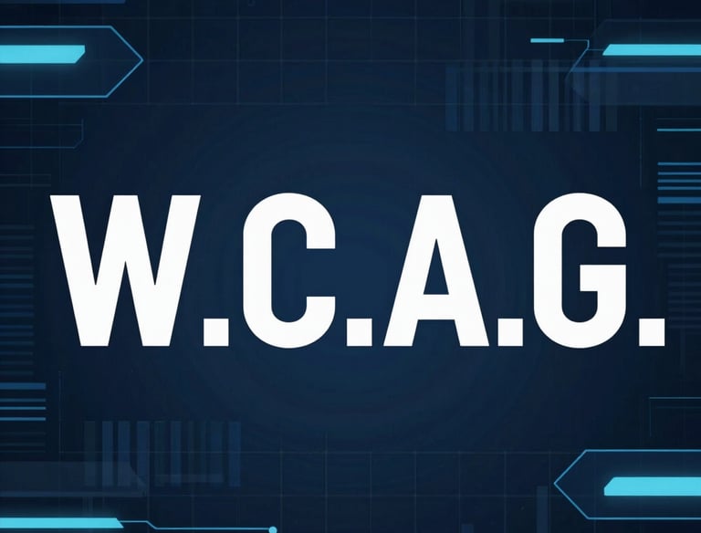 Bold white WCAG text centered on a dark blue futuristic technology digital background.
