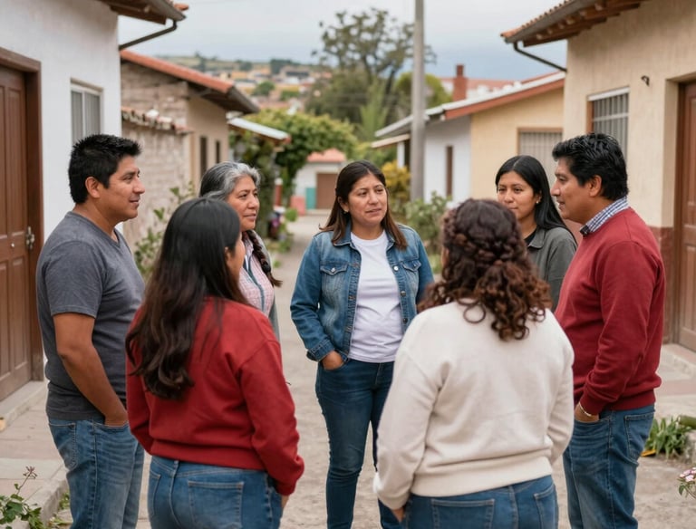 Neighbors communicating and organizing after hearing the community alarm.