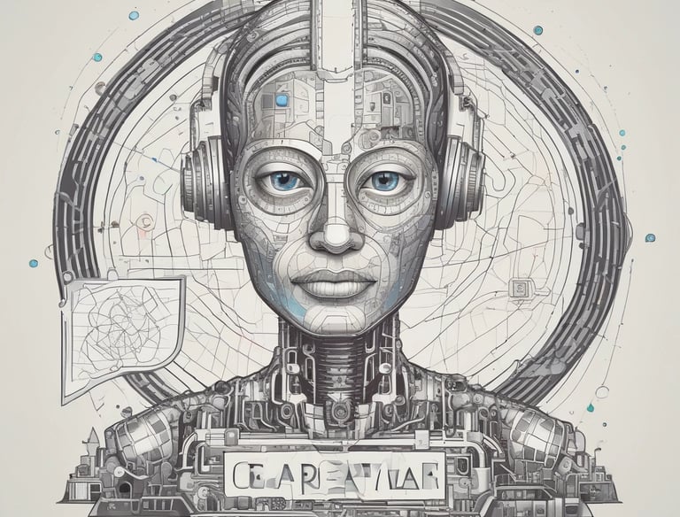 Creative brainstorming session with AI-powered search optimization concepts on a whiteboard.