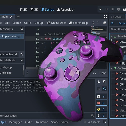 A game controller sitting over a coding interface.