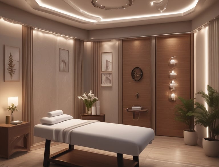 A peaceful facial treatment room with calming colors.