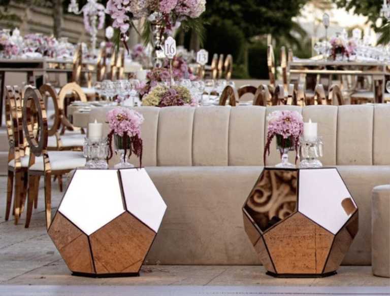 Luxury wedding table decoration with floral design and seating setup in Bodrum