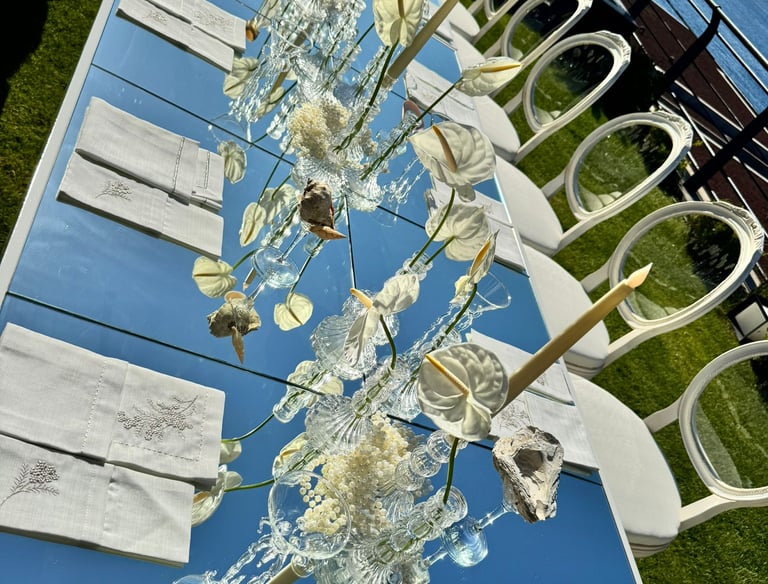 Luxury table styling details with floral decoration for event setup in Bodrum