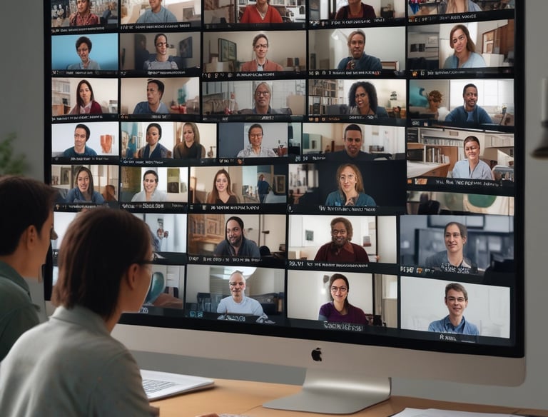 A group of people, some wearing masks, are gathered in a room with blue plastic chairs. One person is taking notes while others appear to be engaged in a conversation or medical examination. A board with writing is visible on the wall.