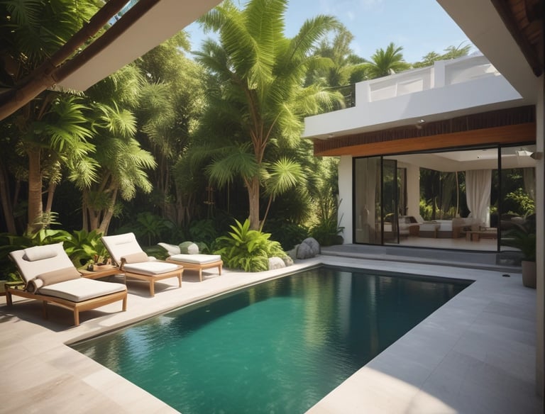 A beige building facade with four small windows displays the name 'C.H. MARTIN' in large red letters. Colorful triangular pennant flags are strung above, forming a festive appearance. Two 'FOR RENT' signs are visible on either side of the building.