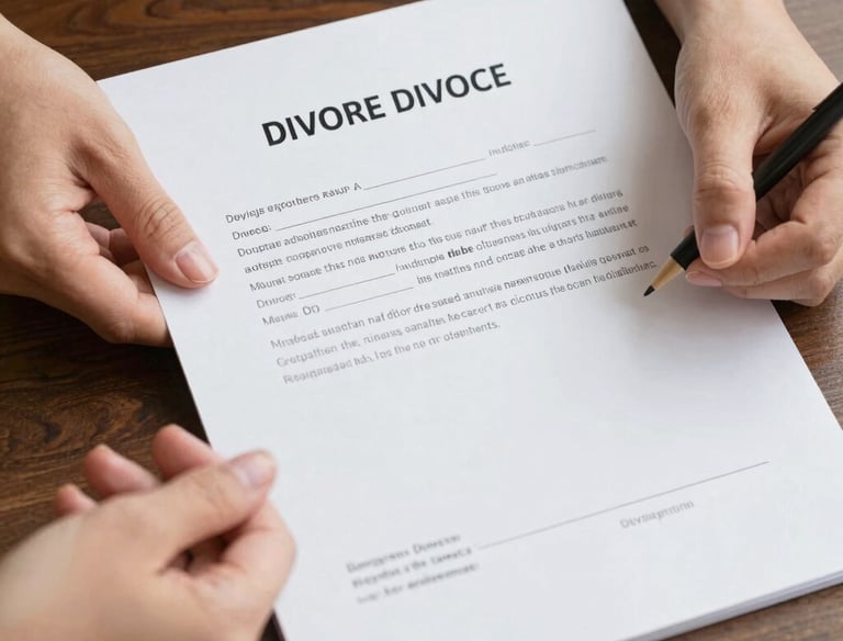 A professional lawyer calmly discussing legal documents with a client in a modern office.