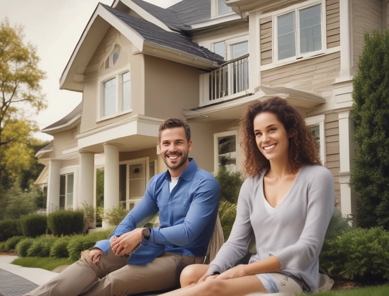 A commercial property featuring two buildings with metal roofs, situated in an industrial area. Several parked vehicles, including vans and cars, are seen near the buildings. The surroundings are well-maintained with greenery and clear weather with blue skies and clouds in the background.