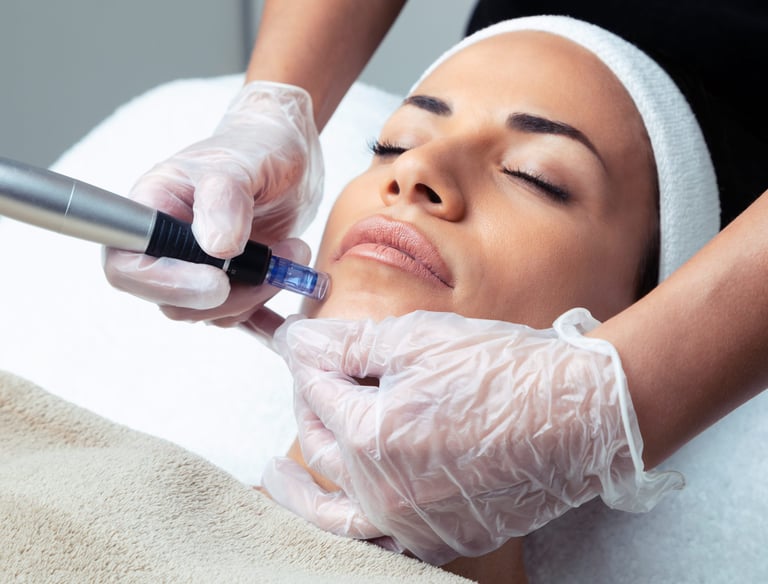 a woman getting a facial lift from a woman in a white towel