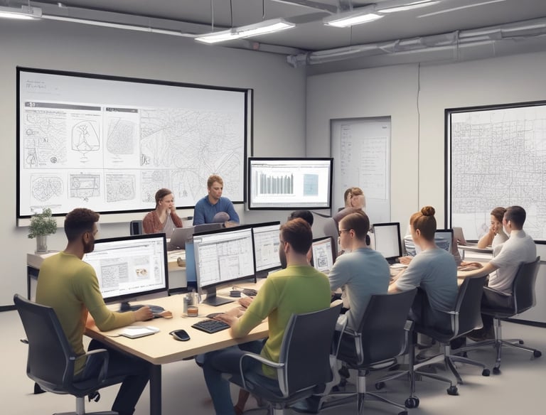 A team collaborating on software development.