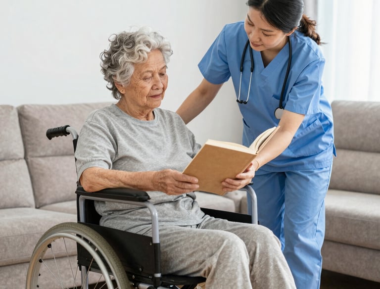 A healthcare worker wearing blue gloves is administering a vaccine to an elderly man. The scene focuses on the arm of the person receiving the injection and the hands of the healthcare worker handling the syringe.