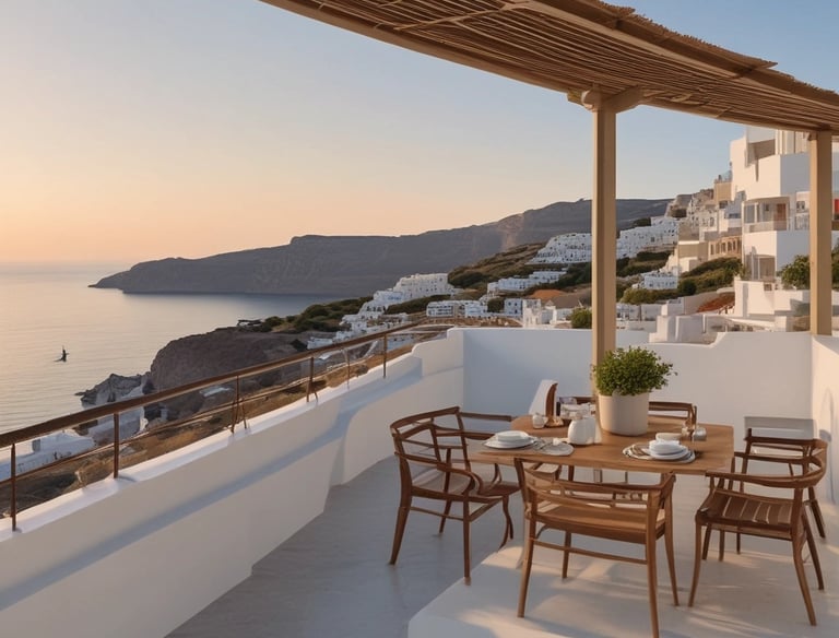 A serene beachside property with a stunning ocean view and lush greenery.