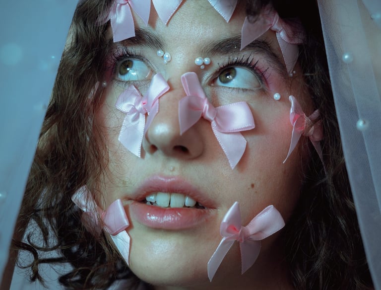 photo portrait artistique avec des noeuds sur le visage