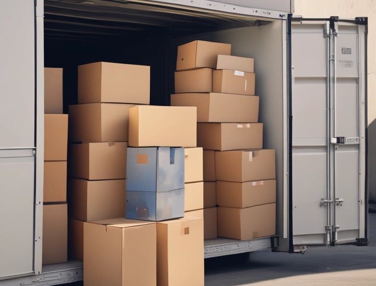 Stacks of neatly bound papers or envelopes are arranged on a white shelf. Each stack is secured with a brown band, and the items appear to have minimalistic black and white designs on their surfaces.