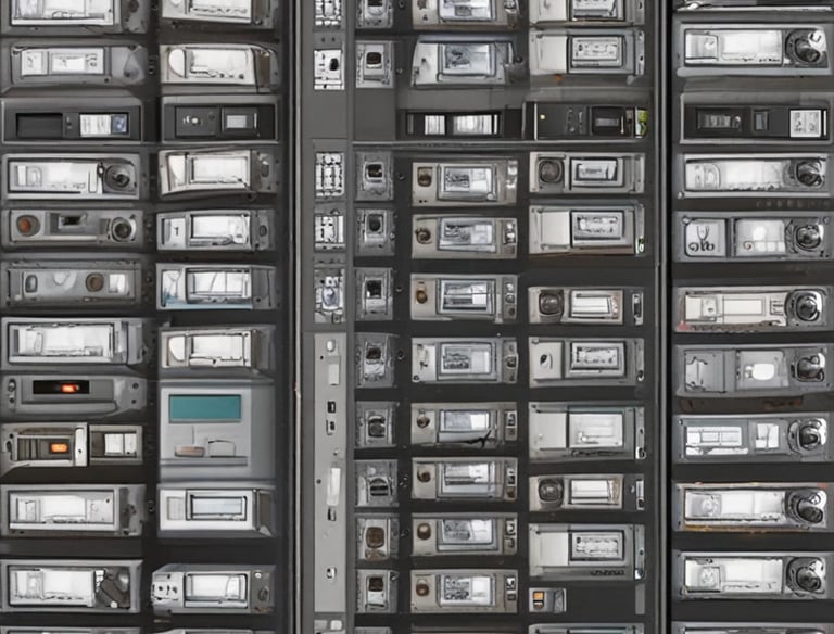 A wooden shelf is filled with various colorful ring binders and folders neatly organized. The binders have labels with text on them and are stacked both horizontally and vertically. Some loose papers and additional documents are tucked among the folders. The scene suggests an office or study environment with a focus on organization.