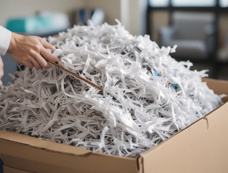A warehouse interior featuring shelves stacked with cardboard boxes and packages, all organized neatly on wooden pallets. An orange forklift is parked on the concrete floor, illustrating a typical industrial storage scene.