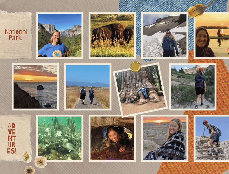 a collage of pictures of teachers traveling to different national parks