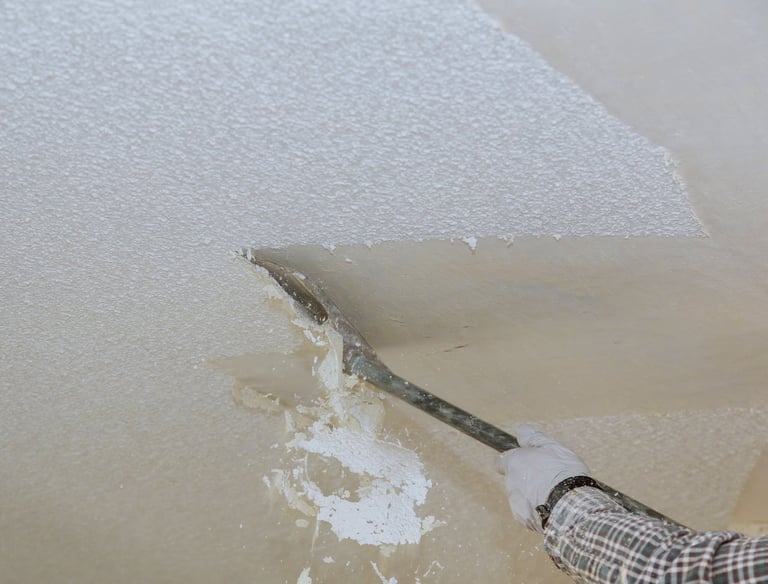 Scraper removing popcorn ceiling texture