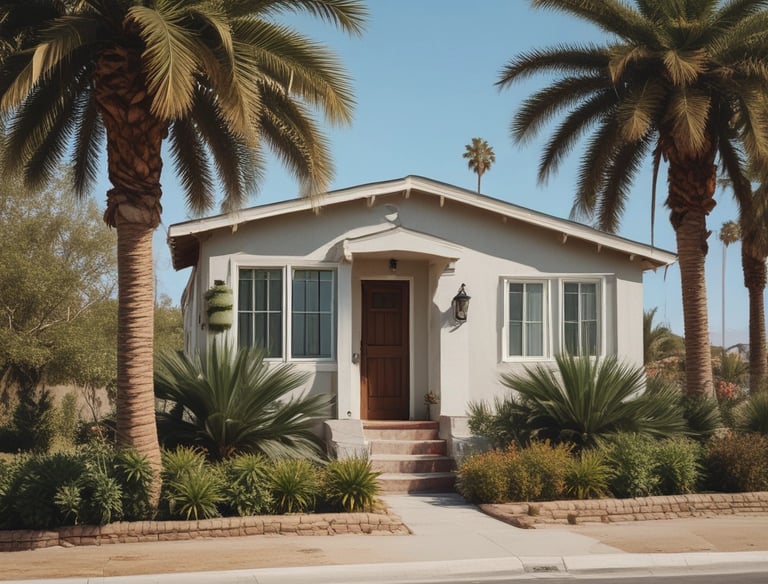 A rental business with a prominent yellow sign displaying the name 'Sun Rental Center' is featured. The building’s exterior wall is painted yellow, matching the sign and awning. There's a small piece of heavy machinery parked near the building, and a main road extends into the distance on the right side of the image with a few vehicles.