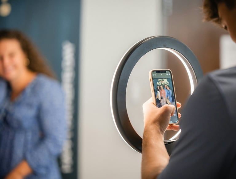 Influencer recording a short video at Evo Space & Studios content room in Johns Creek