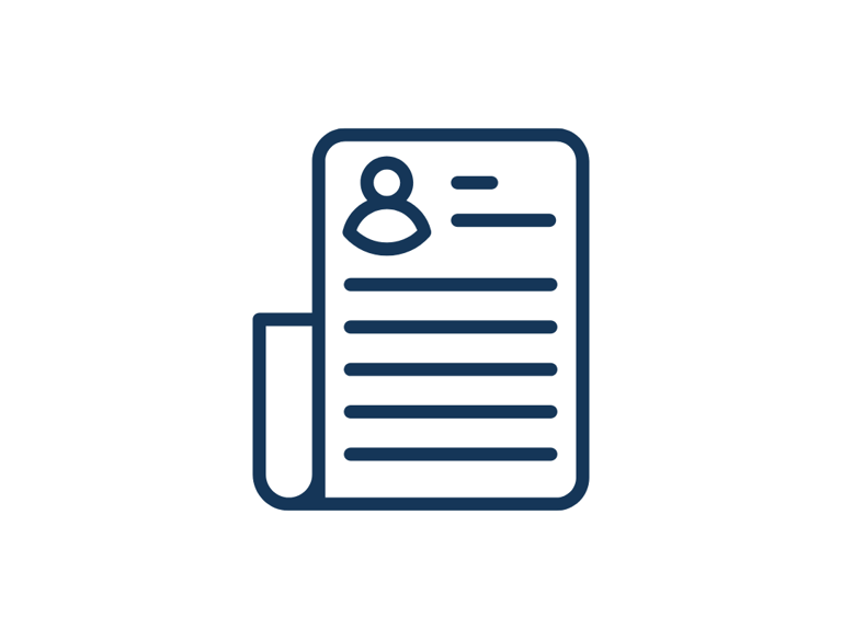 Ikona kartki z danymi osoby, symbolizująca dokumenty i sprawy cywilne.