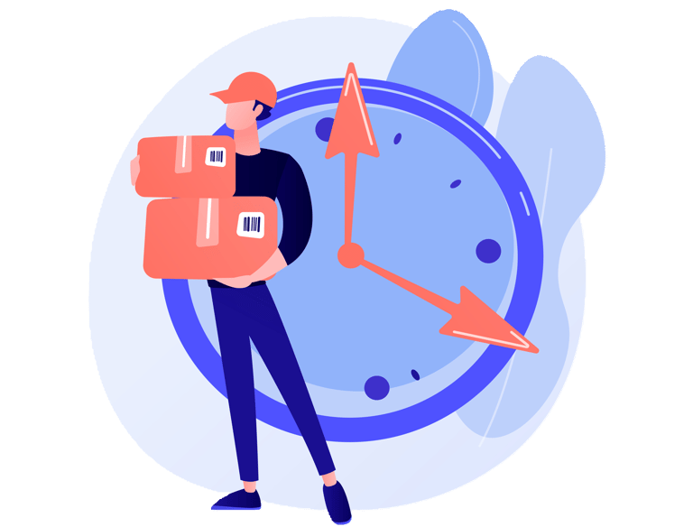 a man carrying a large clock with a backpack