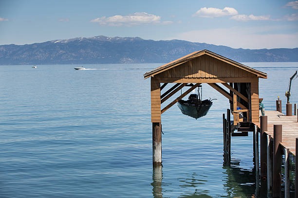 boat lifted in a boat lift