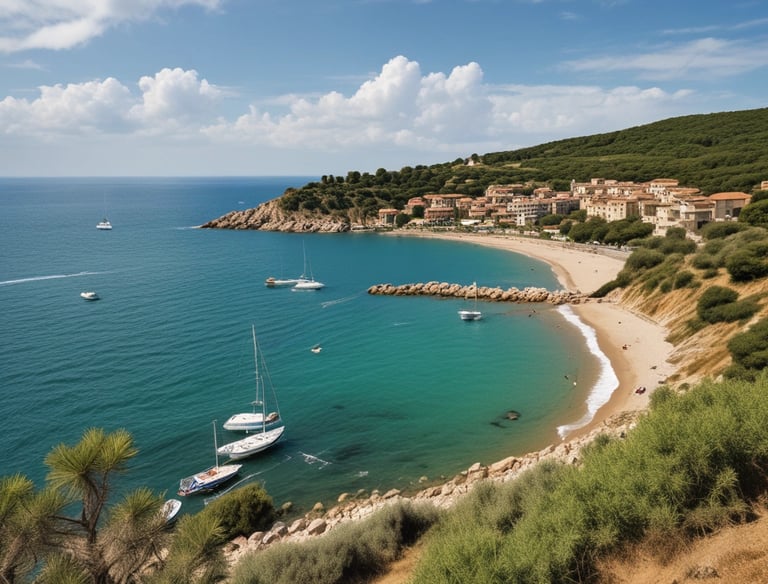 Experienced sailors navigating a sailboat through gentle waves under a clear sky.