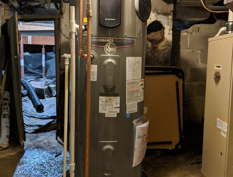 Energy-efficient hybrid water heater professionally installed by WaterHeatersNearMe.pro in Montgomery County MD