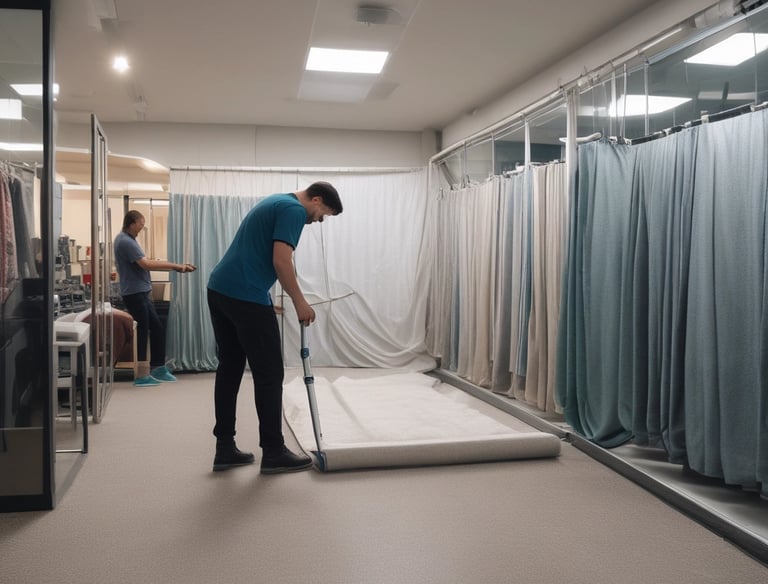 A clean and organized dry cleaning facility.