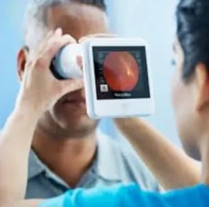 Patient undergoing diabetic retinopathy eye screening at Asian Diabetes Center Madinaguda Hyderabad