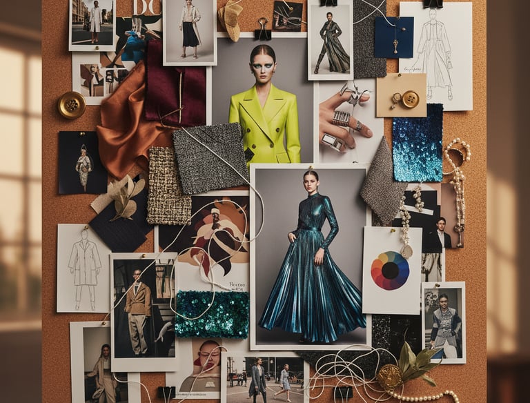 Mood board development by Cavity Studios showcasing creative direction, textures, and fashion color